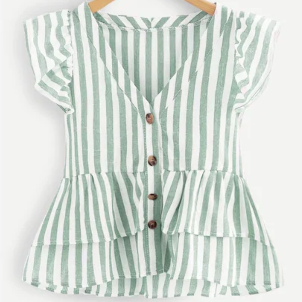 Striped summer plus size peplum top with buttons